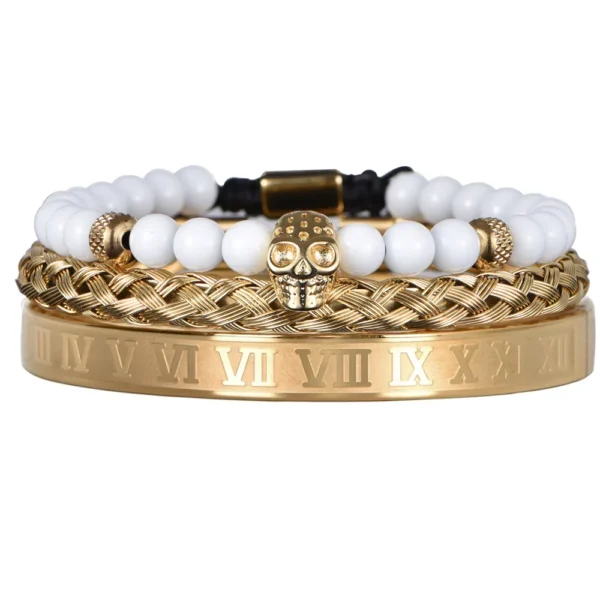 S8c827c85b2ac4971afb2e6c5f22a0e92e.webp Ensemble de Bracelets de Luxe avec Crâne Doré pour Homme