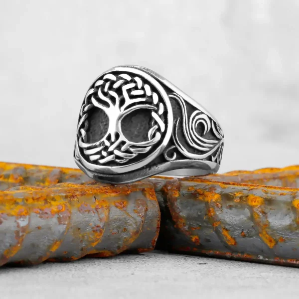 Bague Viking Arbre de Vie et Boussole en Acier Inoxydable