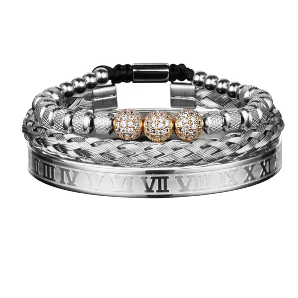 Trio de Bracelets Charme Royal, Micro Pavé CZ, pour Hommes
