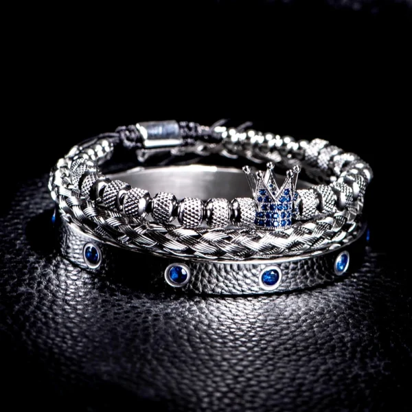 S92c19ca2a92e43889f5934a150540876W.webp Bracelet Royal Charm avec Couronne CZ Bleue pour Homme