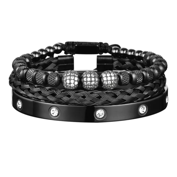 S944afb0fca5240f6874f498844832f90l.webp Trio de Bracelets Charme Royal, Micro Pavé CZ, pour Hommes