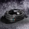 Bracelet Fait Main avec Tressage et Tête de Léopard Pavée de CZ, en Émail Vert et Rouge