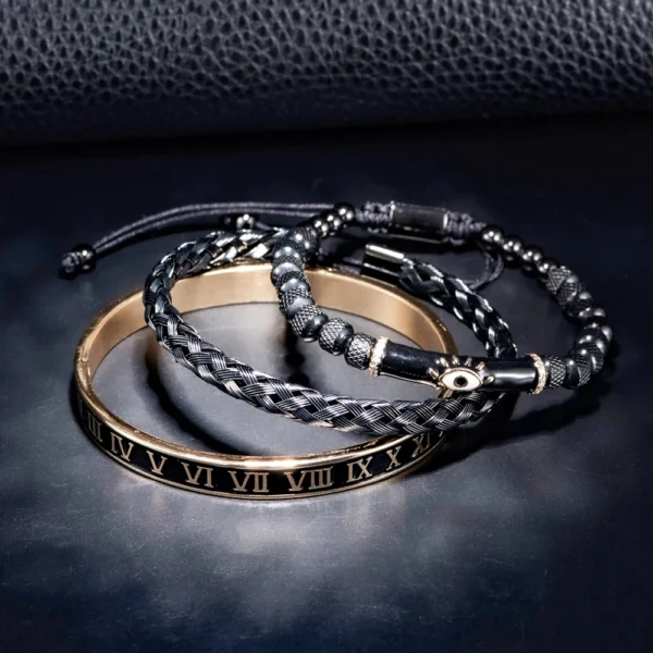 Ensemble de Bracelets Œil en Émail et Couronne Royale pour Homme