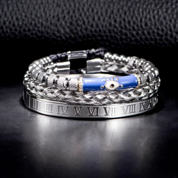 Sa082e09e3519436286b7770464d10bd6A.webp Ensemble de Bracelets Œil en Émail et Couronne Royale pour Homme