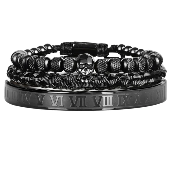 Sab0696293a644268a930fb27c5326bf0S.webp Ensemble de 3 Bracelets de Luxe avec Charme Crâne pour Homme