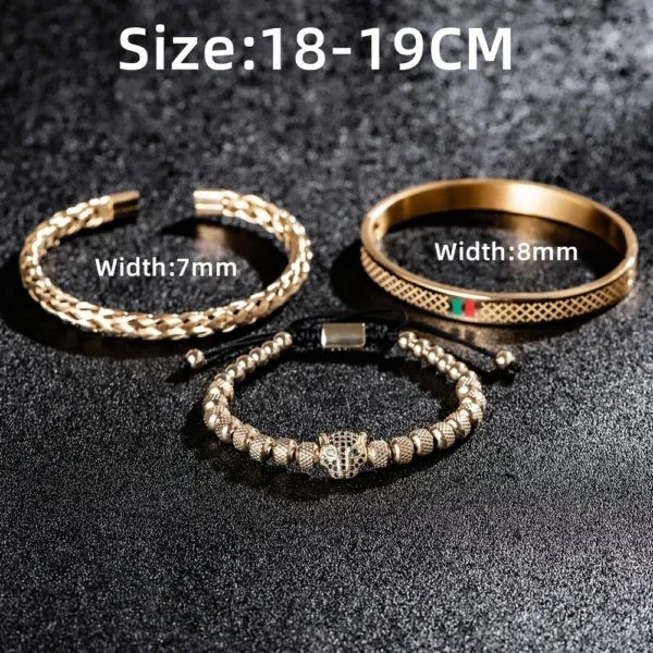 Saf67fd8be3c14761bbbc5656ee23a388U.webp Bracelet Fait Main avec Tressage et Tête de Léopard Pavée de CZ, en Émail Vert et Rouge