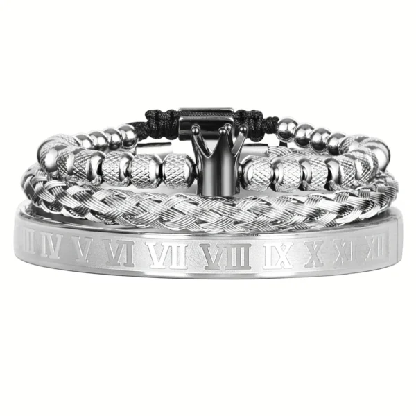 Bracelet Ajustable en Acier Inoxydable avec Charme Couronne Royale et Émail, Style Romain