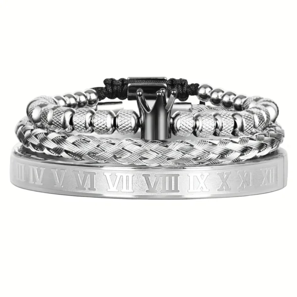 Bracelet Ajustable en Acier Inoxydable avec Charme Couronne Royale et Émail, Style Romain