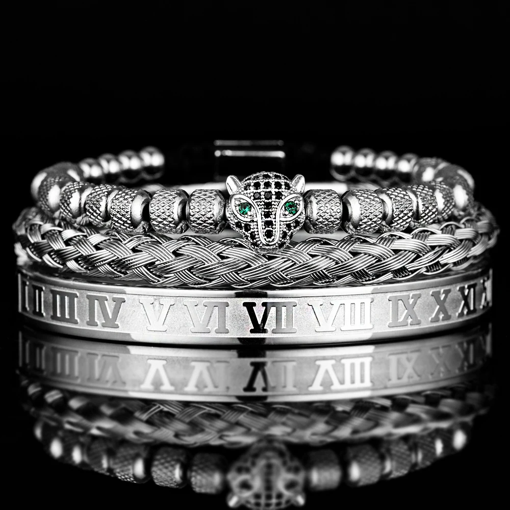 Ensemble 3pcs de Bangles en Acier Inoxydable, Style Classique et Luxueux
