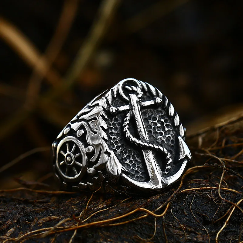 Bague Viking en Acier Inoxydable avec Croix et Compas Runic, Beier
