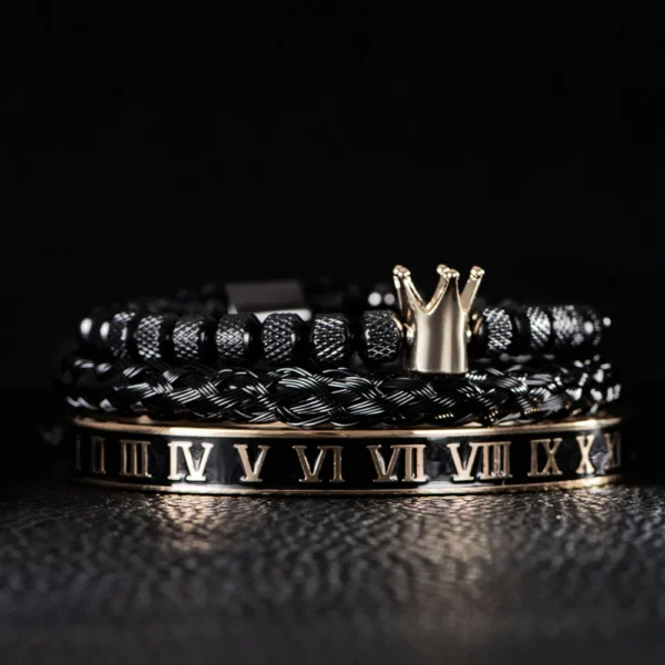 Sc64b9b017e3e453d9ceea9eaaa8e39377.webp Bracelet Ajustable en Acier Inoxydable avec Charme Couronne Royale et Émail, Style Romain