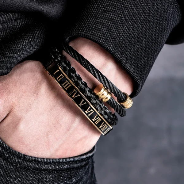 Trio de Bracelets Classiques pour Hommes, Corde en Chanvre et Acier Inoxydable