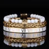 Ensemble de Bracelets de Luxe avec Crâne Doré pour Homme