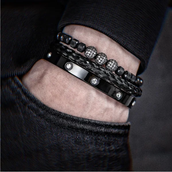 Trio de Bracelets Charme Royal, Micro Pavé CZ, pour Hommes