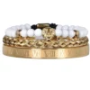 Ensemble de Bracelets de Luxe avec Crâne Doré pour Homme