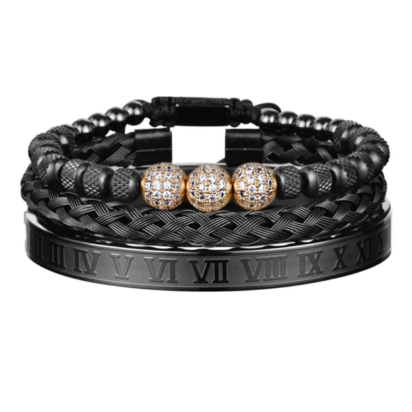 Sd94bde879f524e50a8801eac82d8e9bch.webp Trio de Bracelets Charme Royal, Micro Pavé CZ, pour Hommes