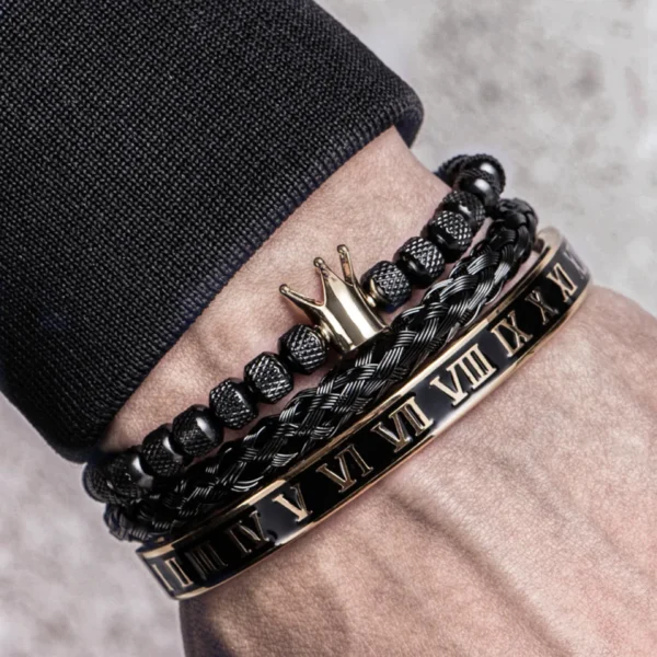 Sddfdfe9418f948909cfa7b7e327d3cdd2.webp Bracelet Ajustable en Acier Inoxydable avec Charme Couronne Royale et Émail, Style Romain