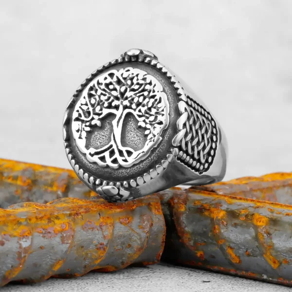 Bague Viking Arbre de Vie et Boussole en Acier Inoxydable