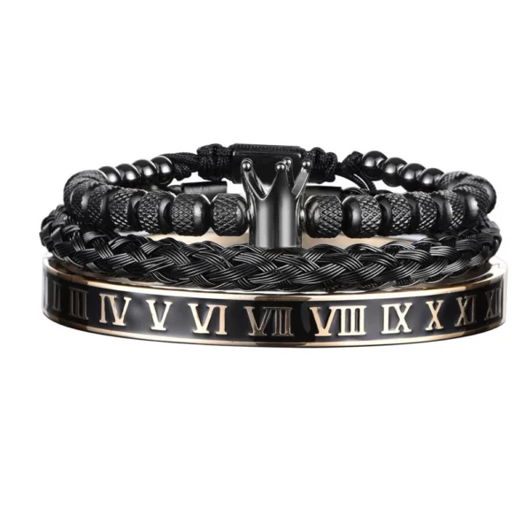Bracelet Ajustable en Acier Inoxydable avec Charme Couronne Royale et Émail, Style Romain