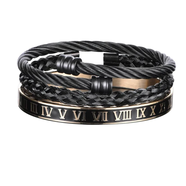 Trio de Bracelets Classiques pour Hommes, Corde en Chanvre et Acier Inoxydable