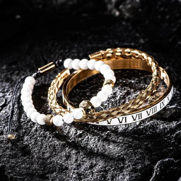 Sedf44775db744ac0afda0af8642b0c18X.webp Ensemble de Bracelets de Luxe avec Crâne Doré pour Homme
