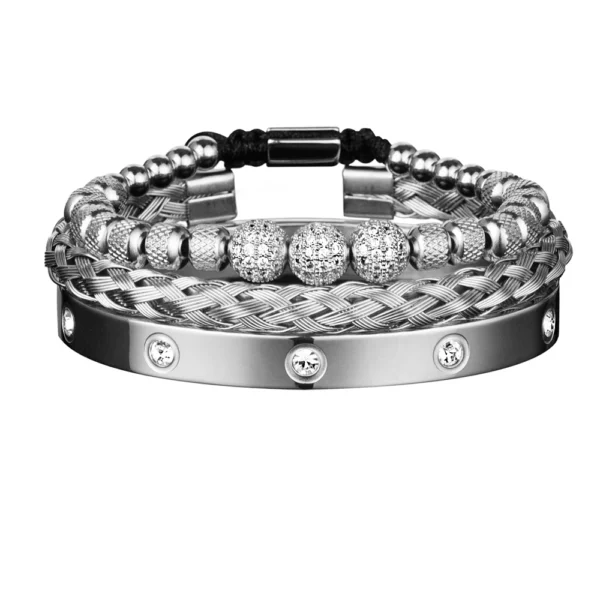 Sf16226fad21347c69b3cda65df625b3d5.webp Trio de Bracelets Charme Royal, Micro Pavé CZ, pour Hommes