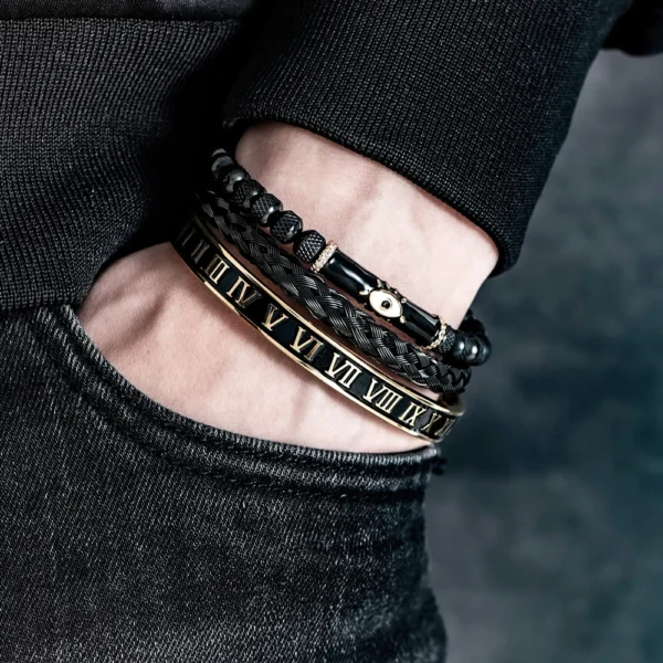 Ensemble de Bracelets Œil en Émail et Couronne Royale pour Homme