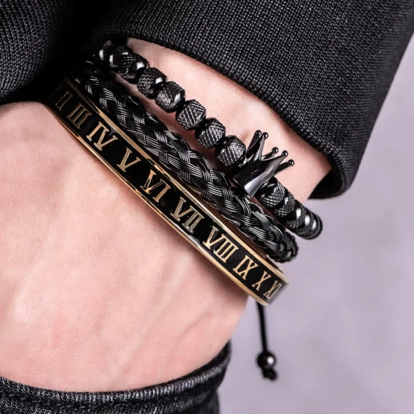 Bracelet Ajustable en Acier Inoxydable avec Charme Couronne Royale et Émail, Style Romain