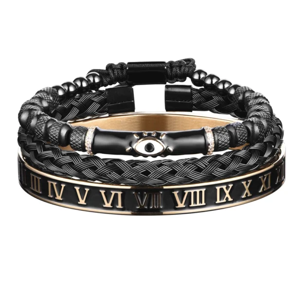 Ensemble de Bracelets Œil en Émail et Couronne Royale pour Homme