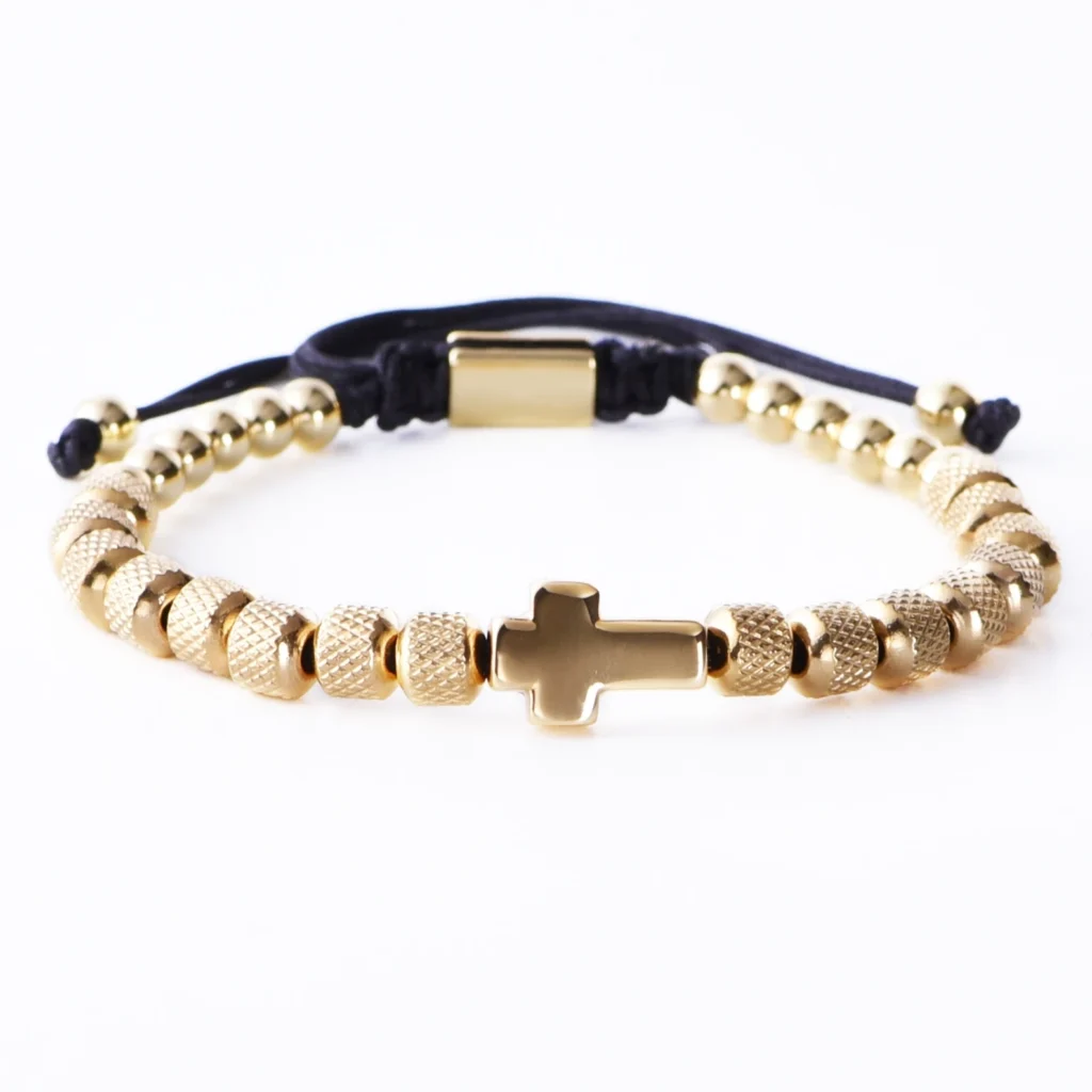 Charm  Bracelet Cross Stainless Steel Beaded Bracelets Handmade Men Women Prayer Fitness Chain Couple Jewelry Gift