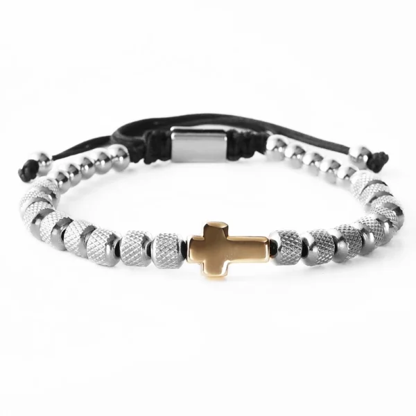 H15b93e2c11d14a57a8ba6a03c0bed9adE.webp Charm Bracelet Cross Stainless Steel Beaded Bracelets Handmade Men Women Prayer Fitness Chain Couple Jewelry Gift