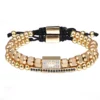 2pcs/set Charm Bracelet Men Stainless Steel Bracelet Beads Gold Color Bracelet  For Men Cz Zircon Crown Bracelet
