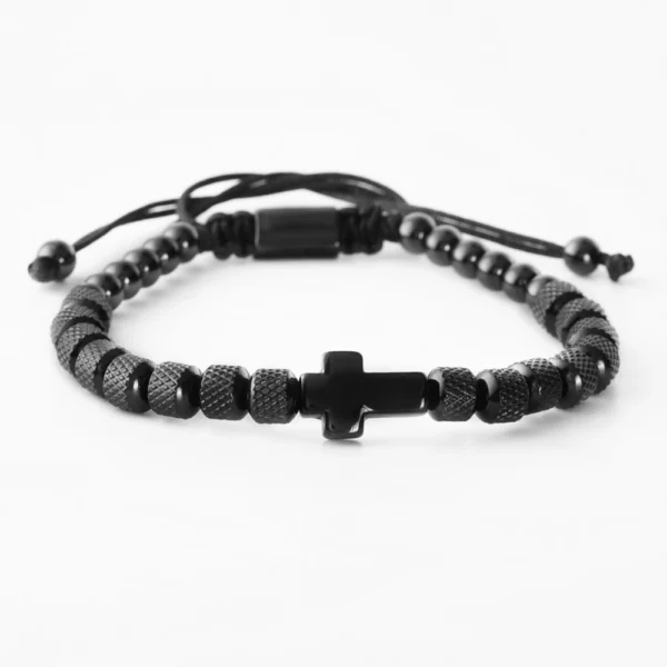 H3c900df963da458e83f30c43eee254a6k.webp Charm Bracelet Cross Stainless Steel Beaded Bracelets Handmade Men Women Prayer Fitness Chain Couple Jewelry Gift