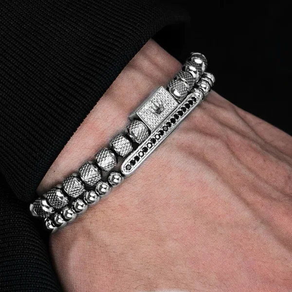 H513ea09a388344cbb4e6974c63c8d5b9o-4.webp 2pcs/set Charm Bracelet Men Stainless Steel Bracelet Beads Gold Color Bracelet For Men Cz Zircon Crown Bracelet