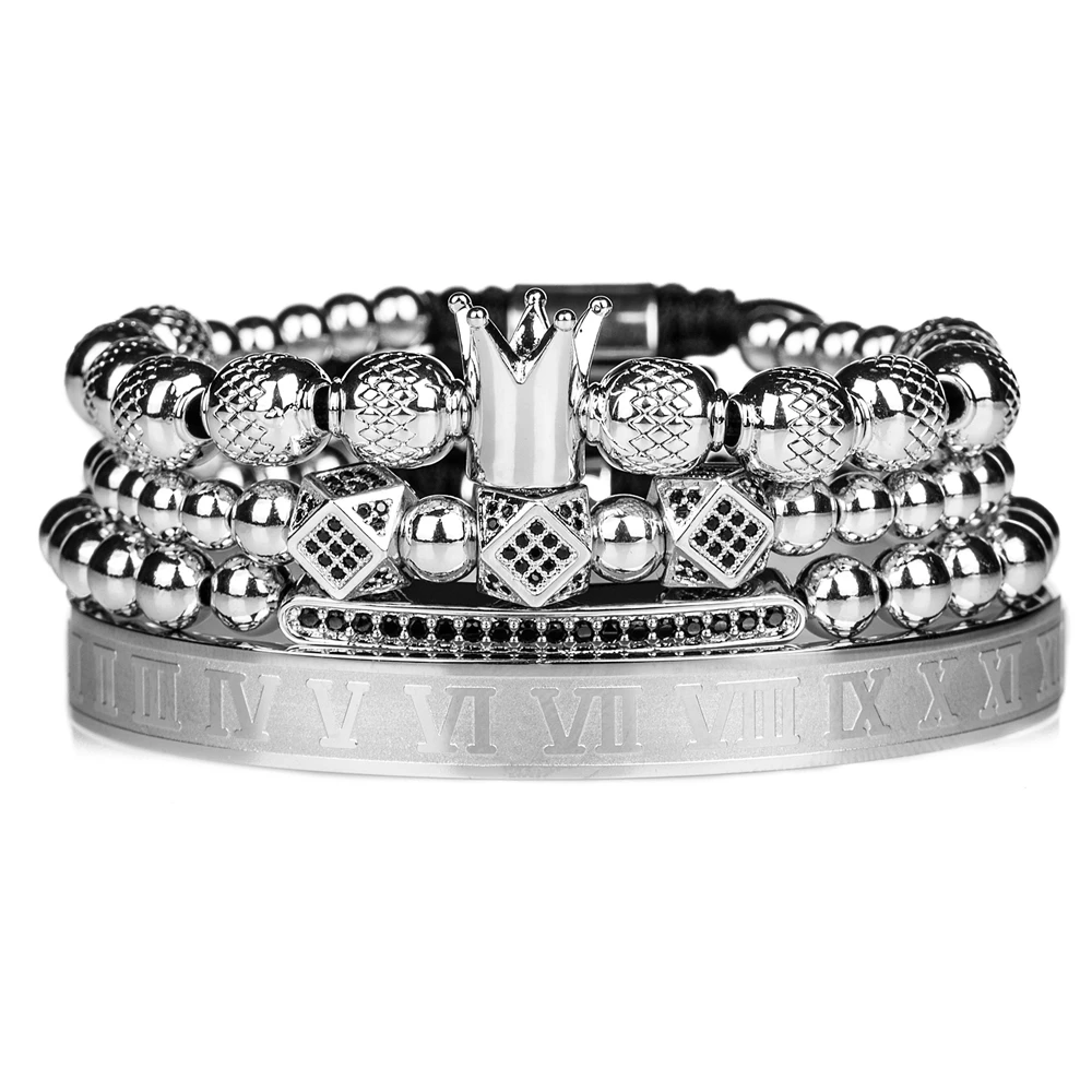 2020 New Design Handmade Braiding Bracelet Hip Hop Men Polished Crown Roman Numeral Bracelet Luxury Jewelry DropShiping