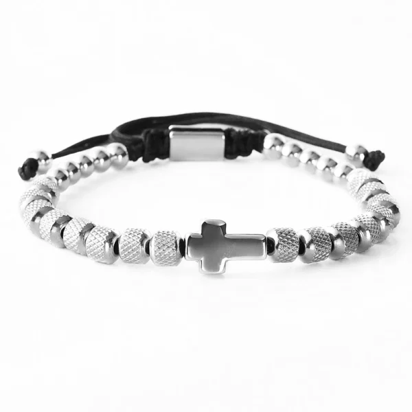 H818b738438d343e8b11d73ba82718b89d.webp Charm Bracelet Cross Stainless Steel Beaded Bracelets Handmade Men Women Prayer Fitness Chain Couple Jewelry Gift