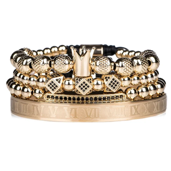 H8c4a654620c743f9bb0293fb73fe8009t.webp 2020 New Design Handmade Braiding Bracelet Hip Hop Men Polished Crown Roman Numeral Bracelet Luxury Jewelry DropShiping