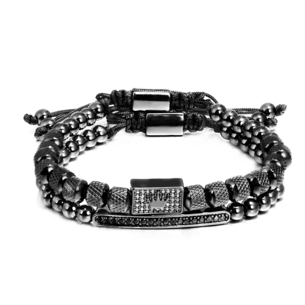 H959ef89d10b94a6fa2c29b3de8f3cc40P-4.webp 2pcs/set Charm Bracelet Men Stainless Steel Bracelet Beads Gold Color Bracelet For Men Cz Zircon Crown Bracelet