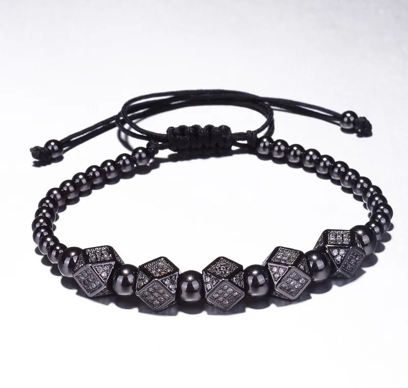 Geometric Faced Crystal Rivets Charms Bracelets For Women Men Copper Beaded Bracelets Male Accessories Pulseira Masculina