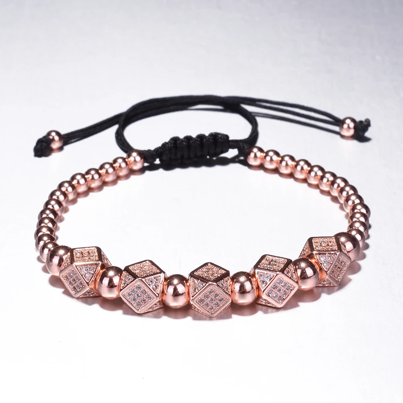 Geometric Faced Crystal Rivets Charms Bracelets For Women Men Copper Beaded Bracelets Male Accessories Pulseira Masculina
