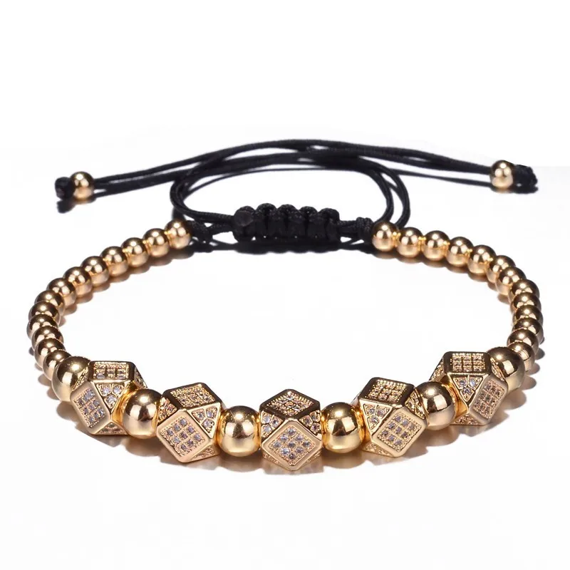 Geometric Faced Crystal Rivets Charms Bracelets For Women Men Copper Beaded Bracelets Male Accessories Pulseira Masculina