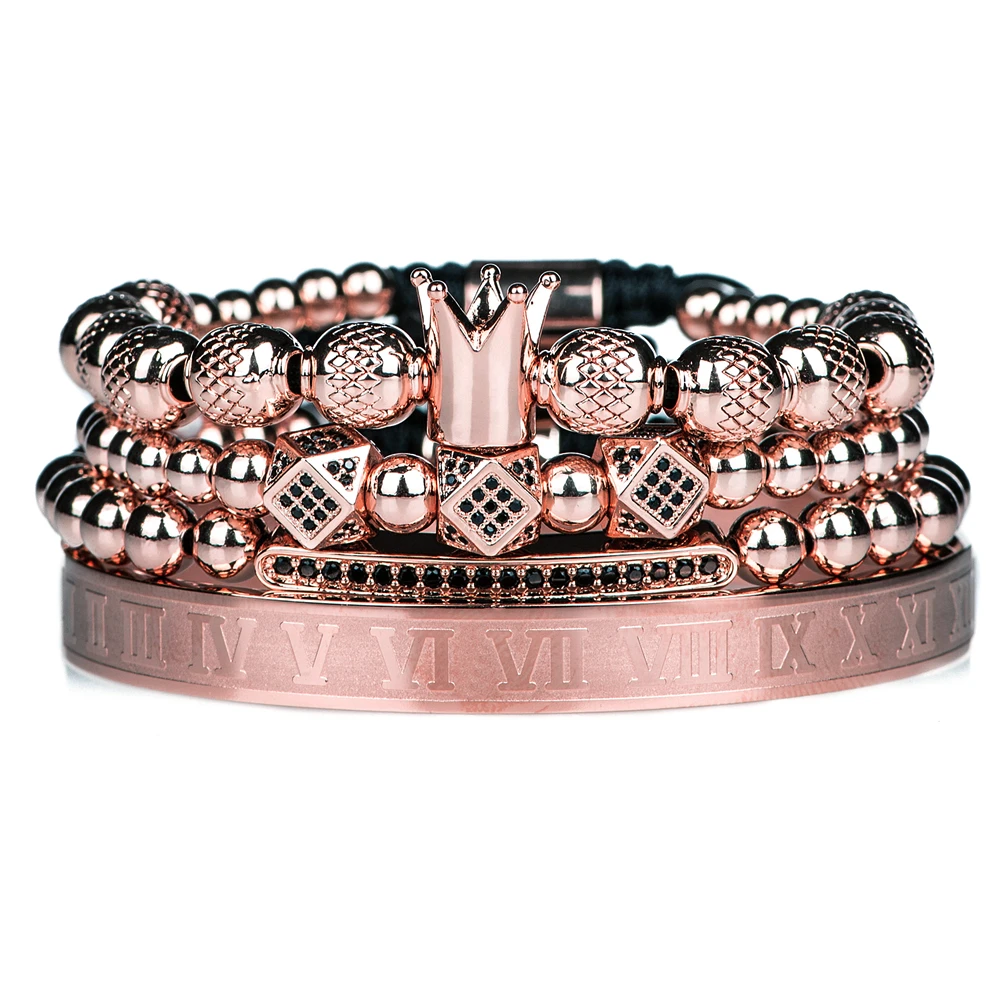 2020 New Design Handmade Braiding Bracelet Hip Hop Men Polished Crown Roman Numeral Bracelet Luxury Jewelry DropShiping