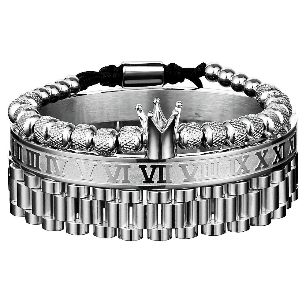 Luxury Crown Roman Numeral Bracelet 12mm Watch Band Stainless Steel Dudes Rollie Hip Hop Macrame Bracelet Wristbands Men Jewelry
