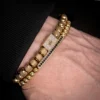 2pcs/set Charm Bracelet Men Stainless Steel Bracelet Beads Gold Color Bracelet  For Men Cz Zircon Crown Bracelet