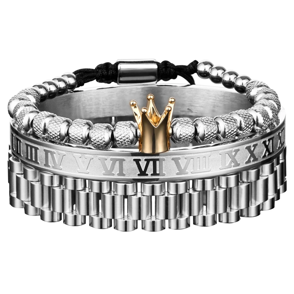 Luxury Crown Roman Numeral Bracelet 12mm Watch Band Stainless Steel Dudes Rollie Hip Hop Macrame Bracelet Wristbands Men Jewelry