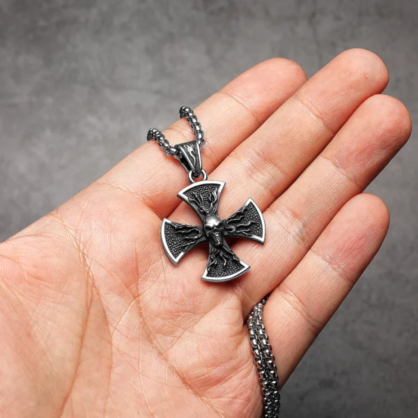 S04aa51be15b1452fbb92a3d3ac3be0da7-3.webp Flame Skull Cross Men Necklaces Stainless Steel Pendant Chain Women Fashion Jewelry Punk Gothic Accessories Gifts Wholesale