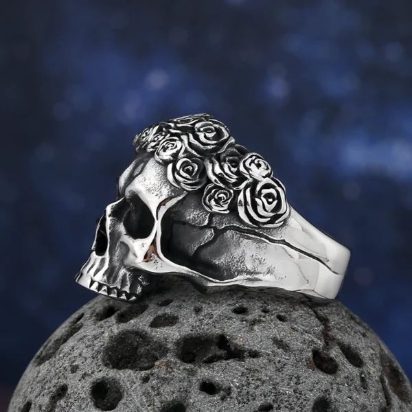 S0abe39ad1f164d46b167a63c31e42a66F.webp New Dropshipping 316L Stainless Steel Satan Flower Skull Gothic Punk Motorcycl Jewelry Gifts Freeshipping For Boyfriend Gift