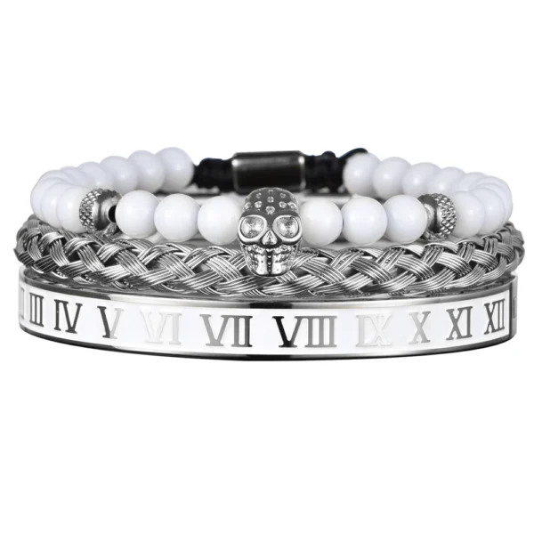 S0c1c2d7598b5418b98d386138082d035p.webp Luxury Set Crown Charm Gold Color Skull Bracelet Stainless Steel Men Black Enamel Roman Number Bangles Europe Couple Jewelry