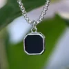 Ins Fashion 2024 New 316L Stainless Steel Square Pendant Necklace Geometric Choker Epoxy Jewelry Couple Gift