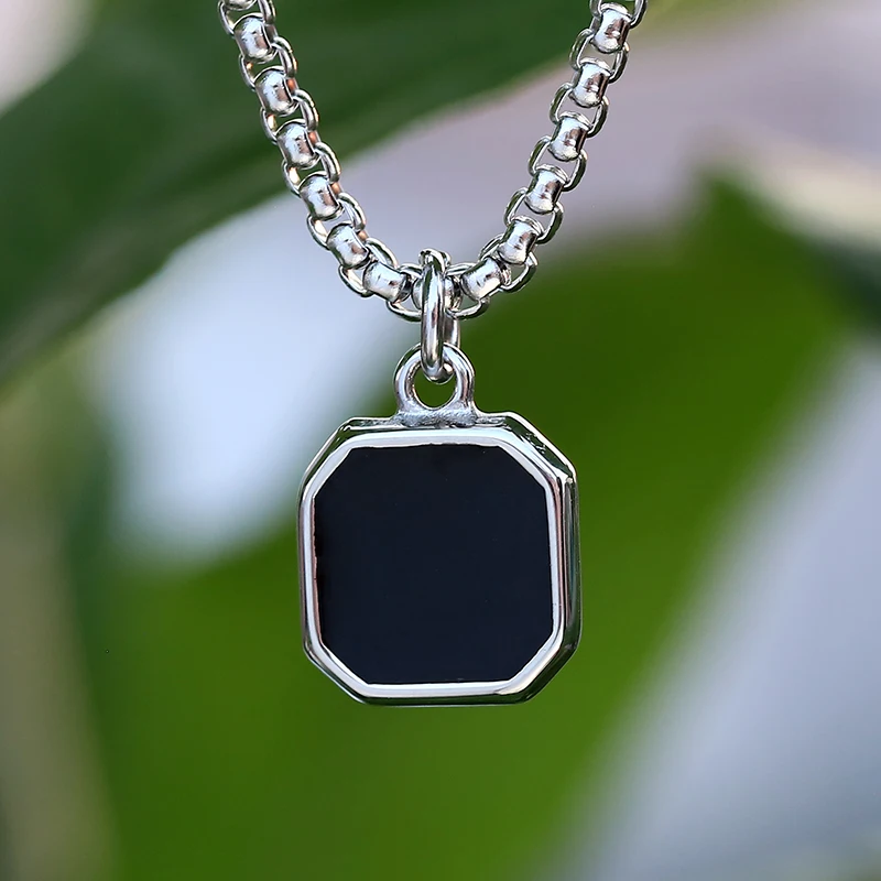 Ins Fashion 2024 New 316L Stainless Steel Square Pendant Necklace Geometric Choker Epoxy Jewelry Couple Gift